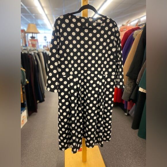 NEW Haute Ladies 1X Black & White Polka Dot Dress - Picture 1 of 4